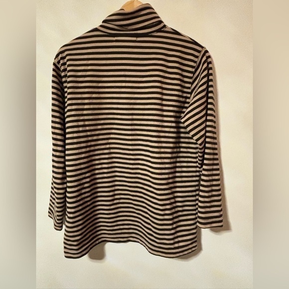Bob Mackie Studio-Tan/Black Striped Long Sleeve Shirt - Picture 2 of 4